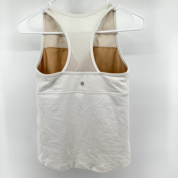 Lululemon Deep V Racerback Tank Top Mesh Back Shelf Bra White 6 - Picture 3 of 3
